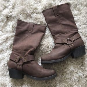 New Brown Leather Strap Cowboy Western Boots